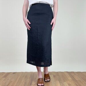 Vintage Linen High Rise Midi Skirt Column Straight Old Money Coastal Luxury Luxe